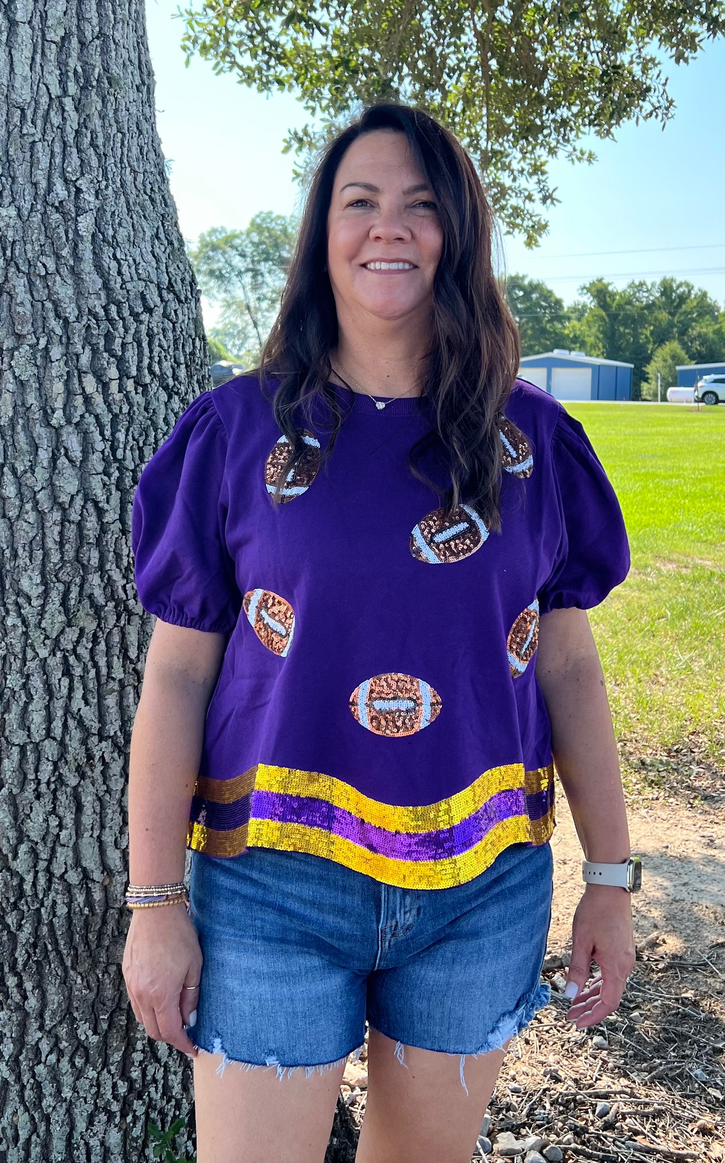 Purple Football Sequin Top