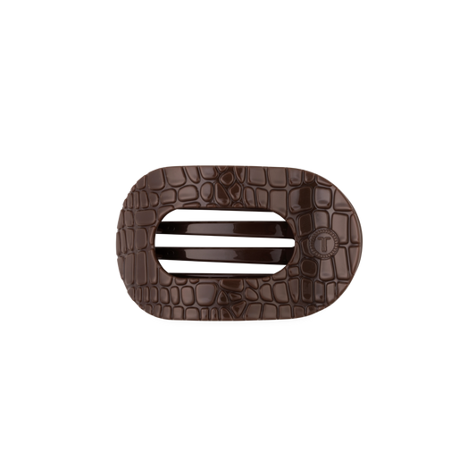 Brown Crocodile Small Flat Round Hair Clip