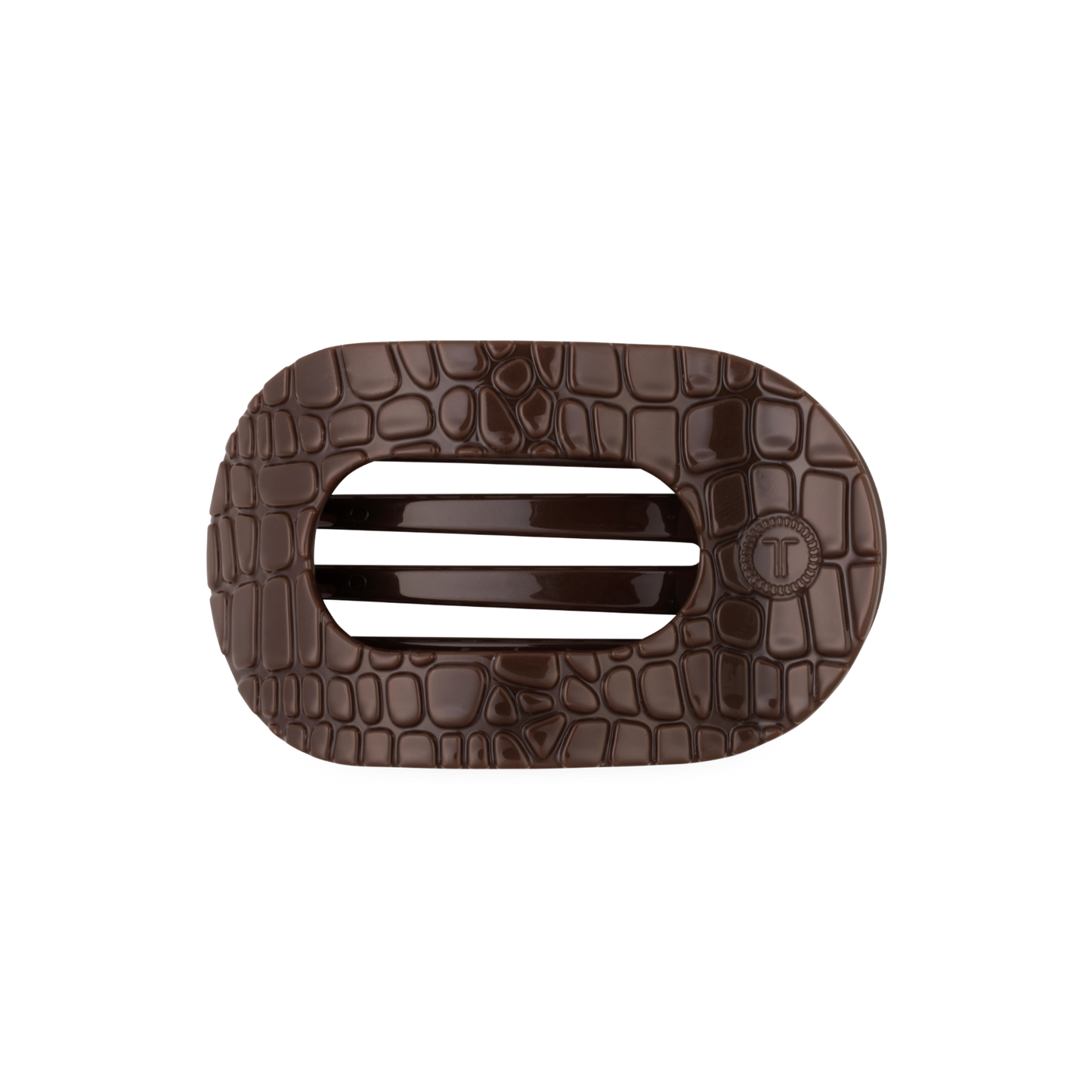 Brown Crocodile Medium Flat Round Hair Clip