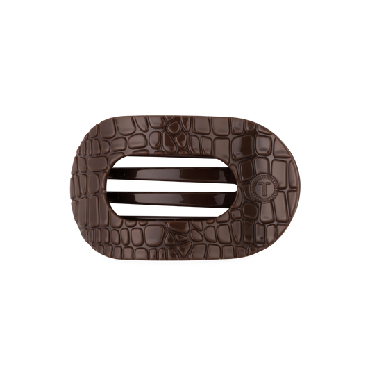 Brown Crocodile Medium Flat Round Hair Clip