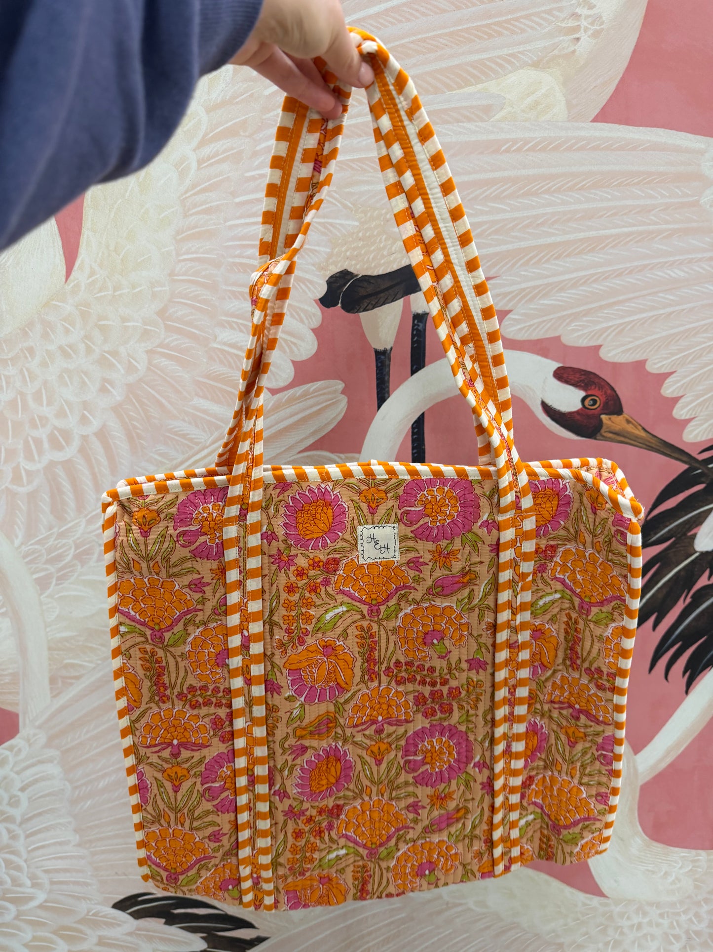 Quilted Tote Bag with Zipper
