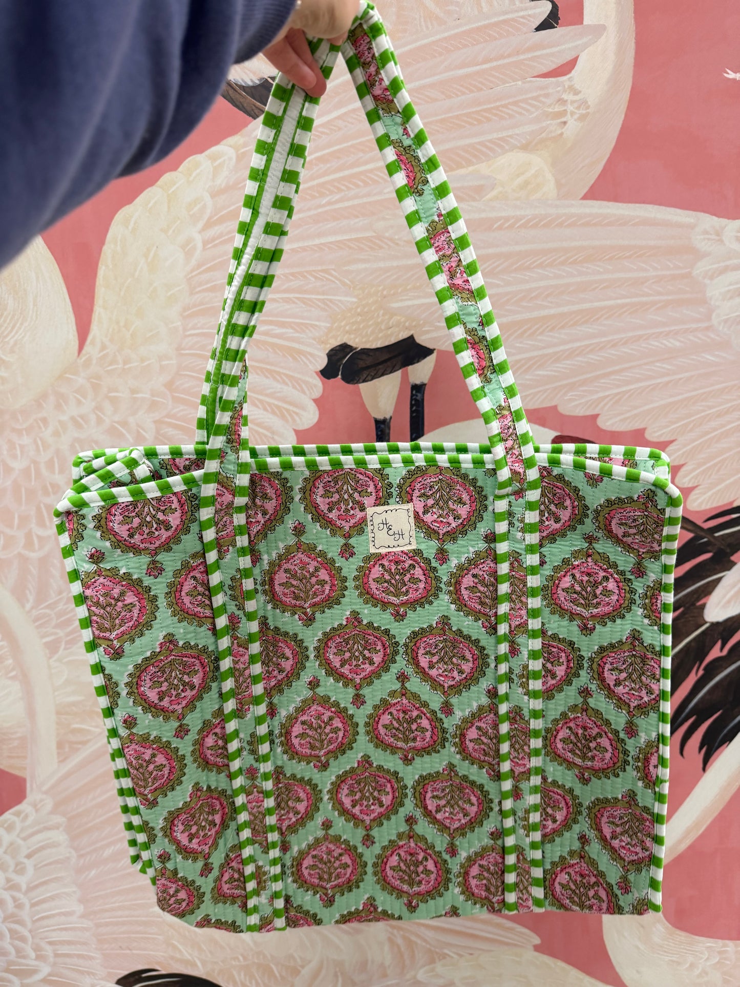 Quilted Tote Bag with Zipper